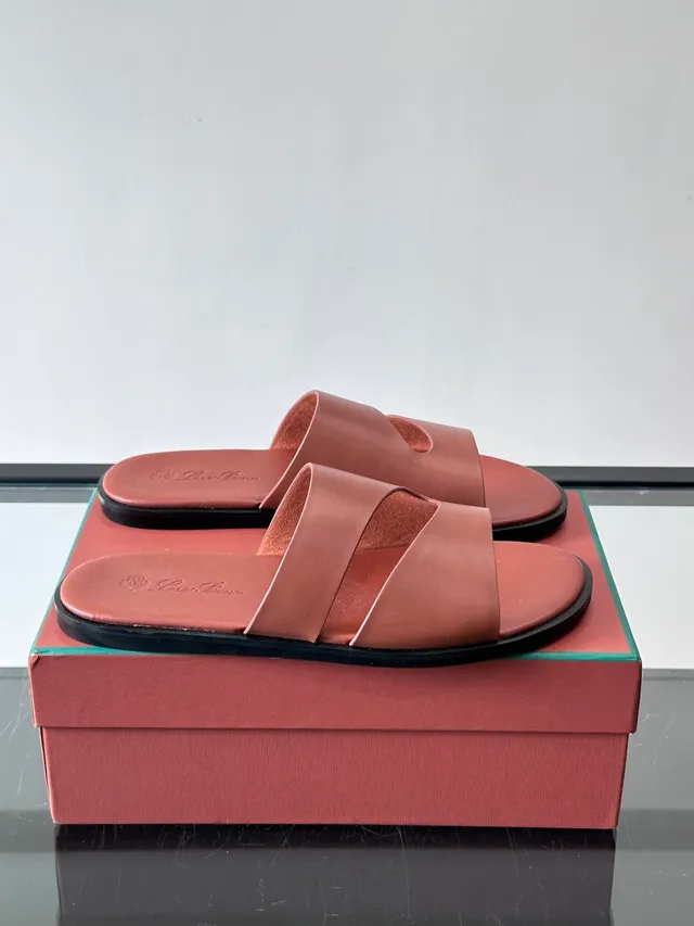 Loro Piana Croc-Embossed Two-Strap Slide Casual Sandals