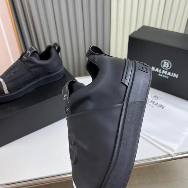 Balmain Black Silver Slip-On Leather Upper Lifestyle Sneakers