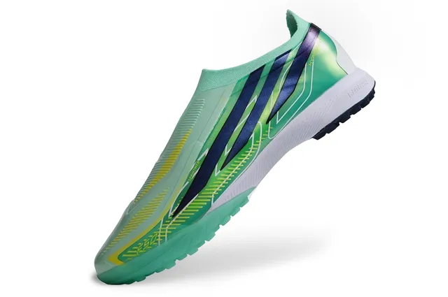 Adidas Green Blue Laceless Speed Collar Molded Studs Turf Soccer Shoes
