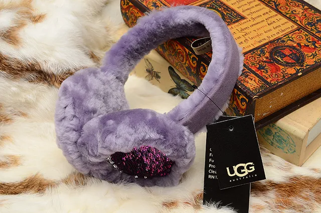 UGG Classic Red Purple Plush Shearling-Lined Rounded Ear Cups Beanie