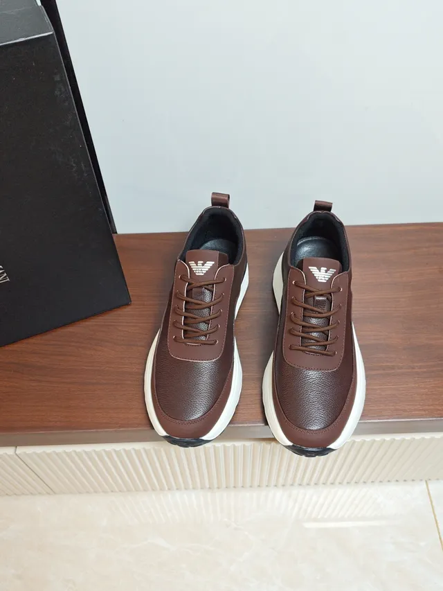 Emporio Armani Brown Leather Chunky Sneaker