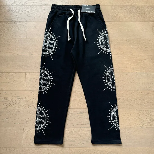 Mixed Emotion Rhinestone Sunburst Logo Black Tracksuit