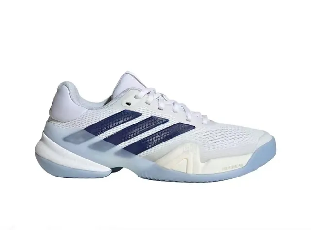 Adidas White and Navy Three-Stripe Mesh Performance Sneaker