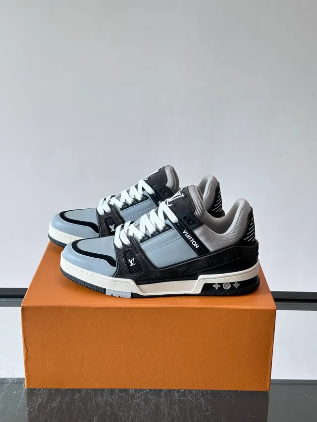 Louis Vuitton LV Trainer Gray Black Layered Sole Textured Panels Lifestyle Sneakers