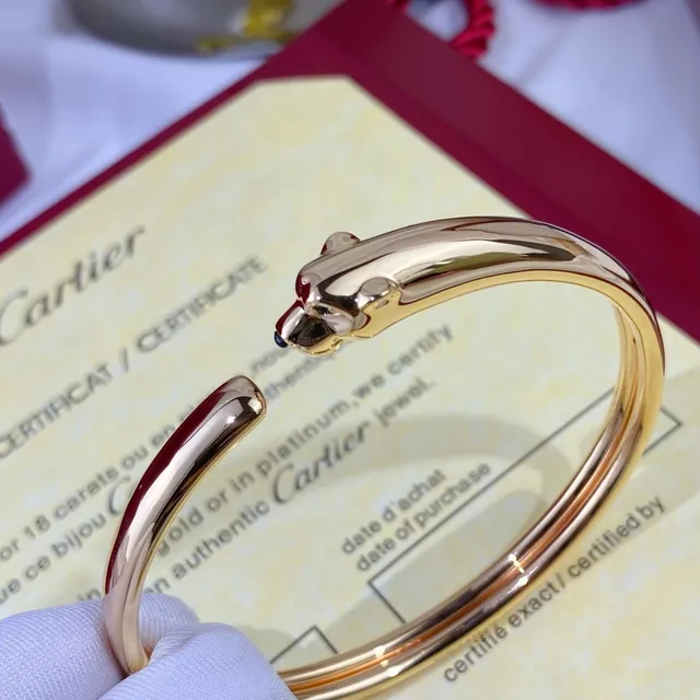 Cartier Panthère Gold Silver Open Bangle Panther Head Terminals Bracelet
