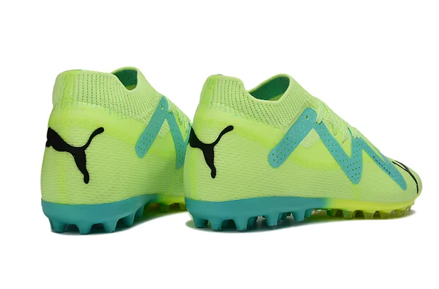 Puma Green Blue Knit Upper W-Formstrip Overlay Turf Soccer Shoes