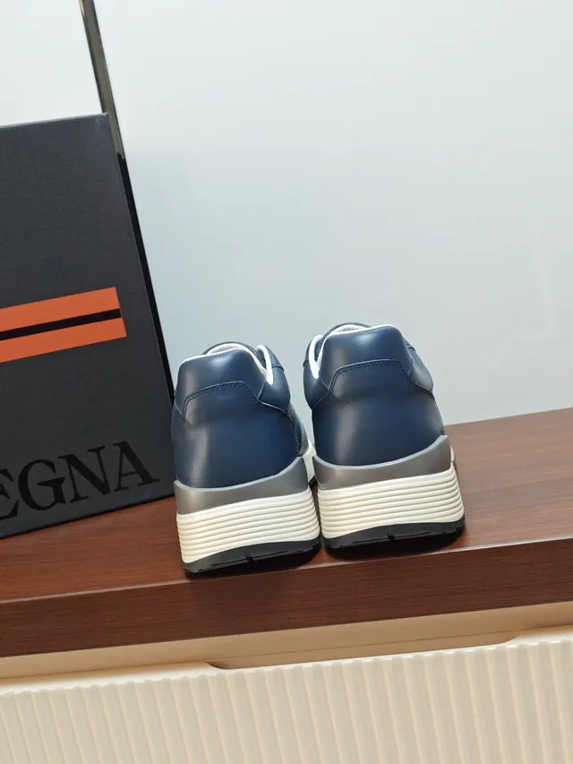 Zegna Navy Leather Lifestyle Sneaker