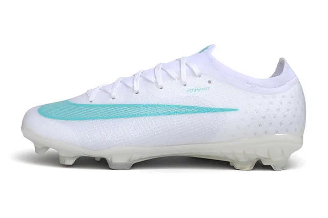 Nike White Blue Knit Bootie Upper Translucent Soleplate Firm-Ground Soccer Shoes