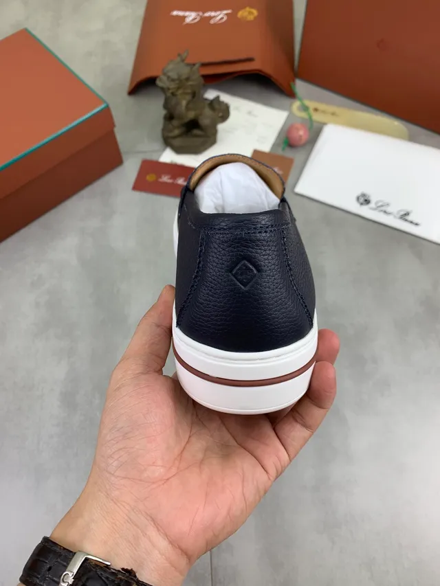 Navy Pebbled Leather Penny Strap Loafer