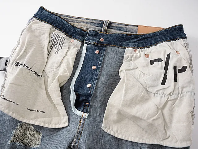 Purple Brand Distressed Paint-Splattered Bleach-Wash Slim-Fit Jeans