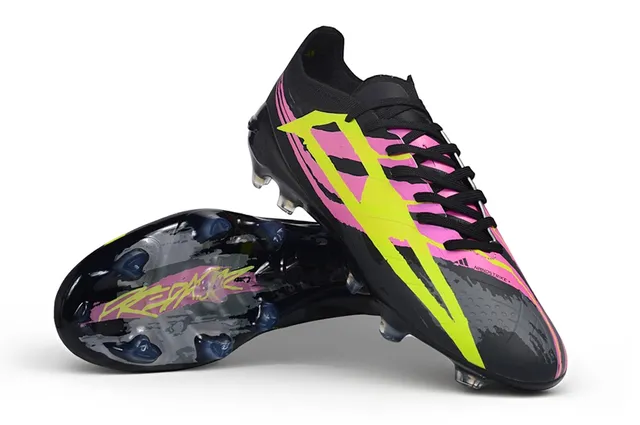 Puma Black Pink Molded Synthetic Upper Asymmetrical Neon Graphic Overlay Firm-Ground Soccer Shoes