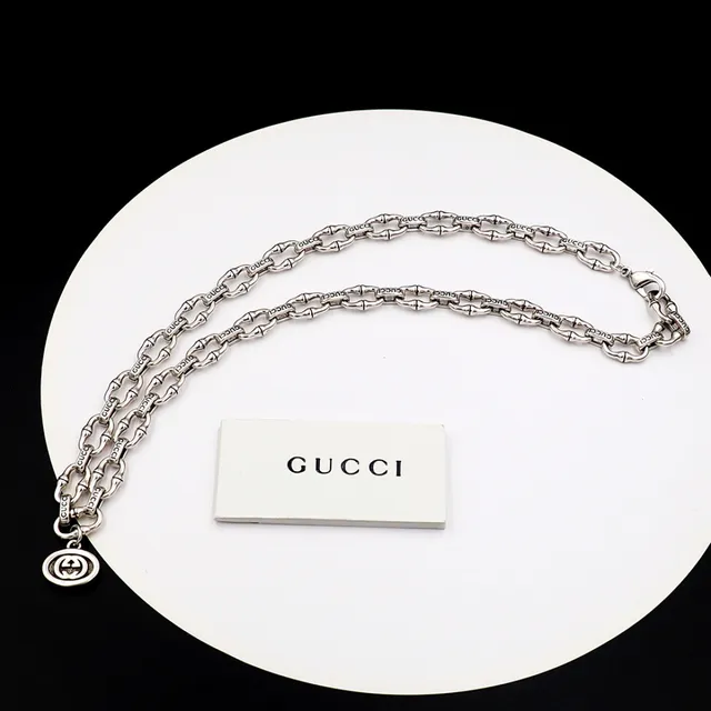 Gucci Ophidia Silver White Bamboo-Link Chain Engraved Branding Necklace