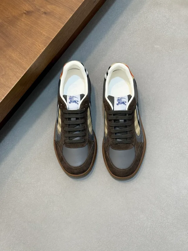 Burberry Brown Beige Mixed-Material Upper Nova Check Panel Lifestyle Sneakers