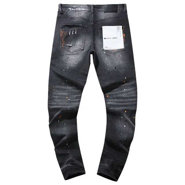 Purple Brand Distressed Paint-Splattered Slim-Fit Jeans