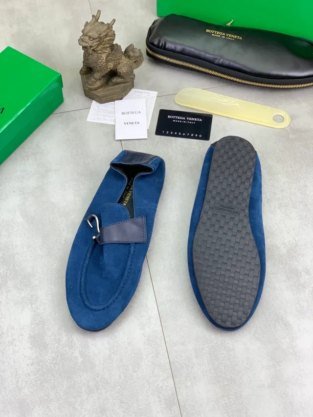 Bottega Veneta Blue Navy Suede Upper Smooth Leather Strap Loafer