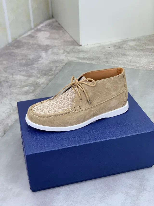 Dior Beige White Suede Upper Monogram Canvas Vamp Boat Shoes