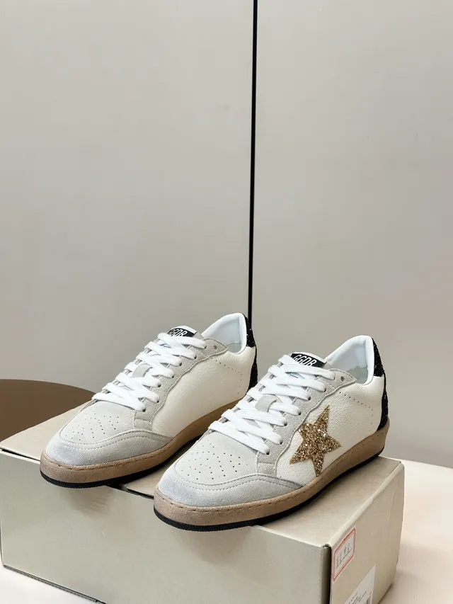 Golden Goose Ball Star White and Black Glitter Star Lifestyle Sneakers