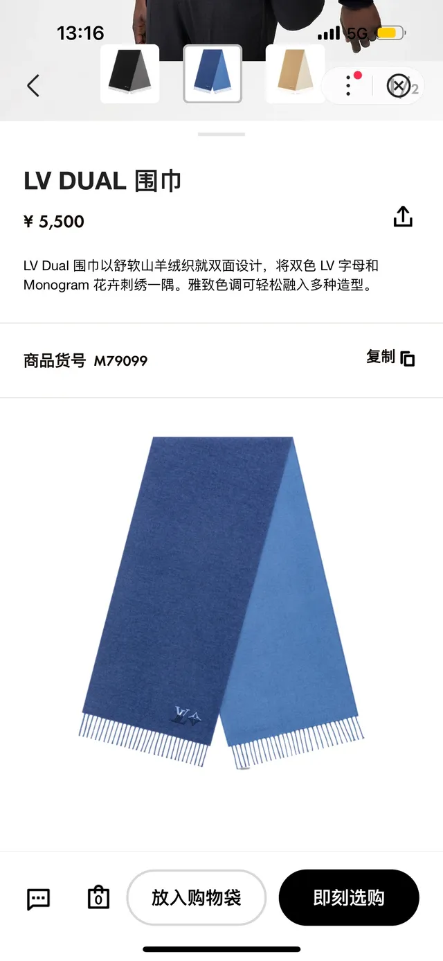 Louis Vuitton Embroidered Monogram Navy Cashmere Scarf