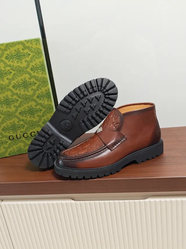Gucci Horsebit 1955 Brown GG-Embossed Leather Ankle Boot