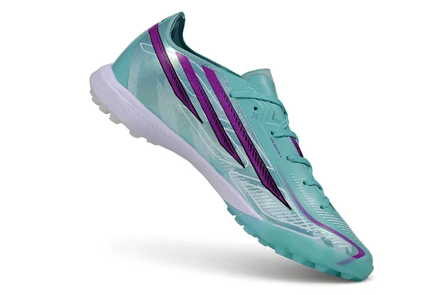 Adidas Blue Purple Iridescent Synthetic Upper Triple-Stripe Overlay Artificial-Grass Soccer Shoes