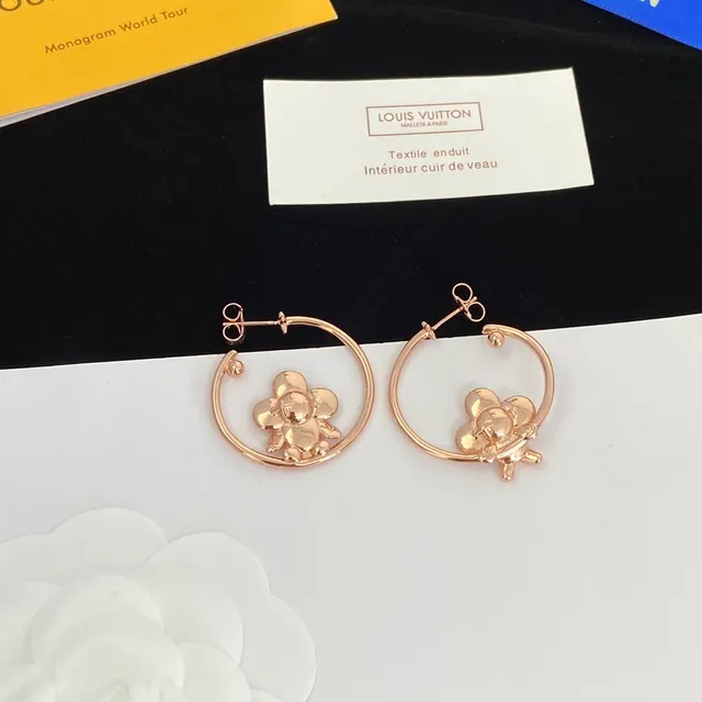 Louis Vuitton Silver Hoop 3D Floral Motif Earrings