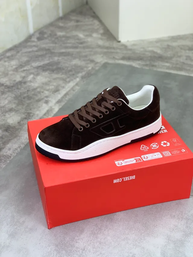 Diesel Brown White Suede Upper Low-Top Sneakers