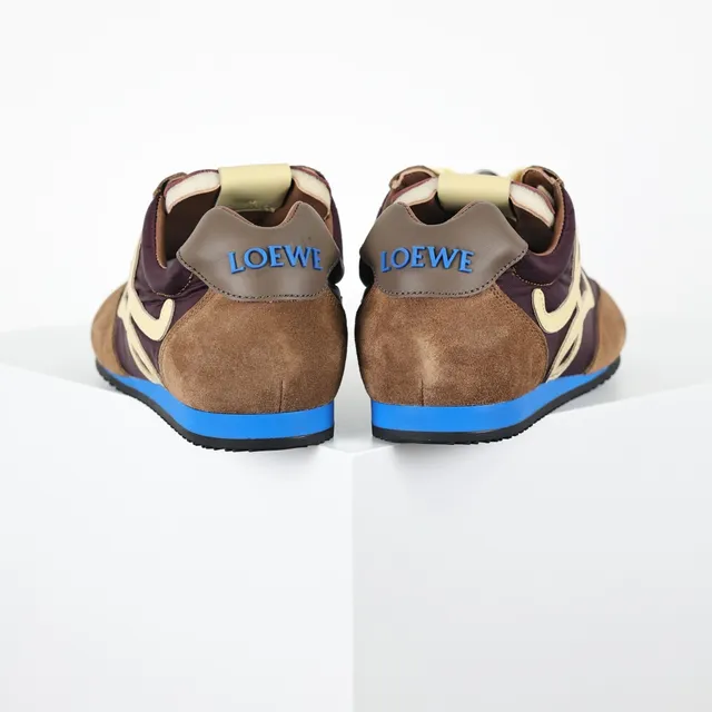 Loewe Brown Burgundy Mixed-Material Upper Oversized Anagram Logo Lifestyle Sneakers