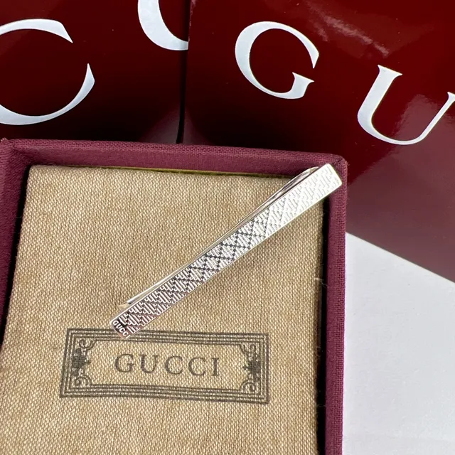 Gucci Gold Silver Textured Geometric Pattern Metallic Finish Necktie