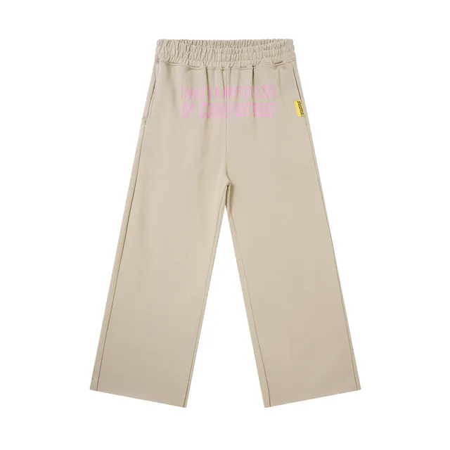 Dusty Pink and Beige Wide-Leg Elastic-Waist Screen-Printed Sweatpants