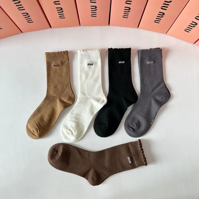 Miu Miu Ribbed Knit Logo Socks
