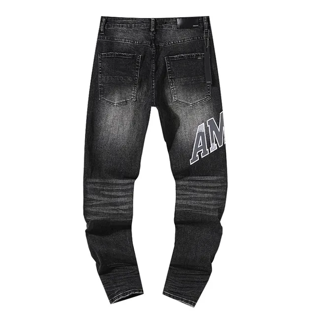 Amiri Graphic Print Distressed Black Wash Slim-Fit Jeans