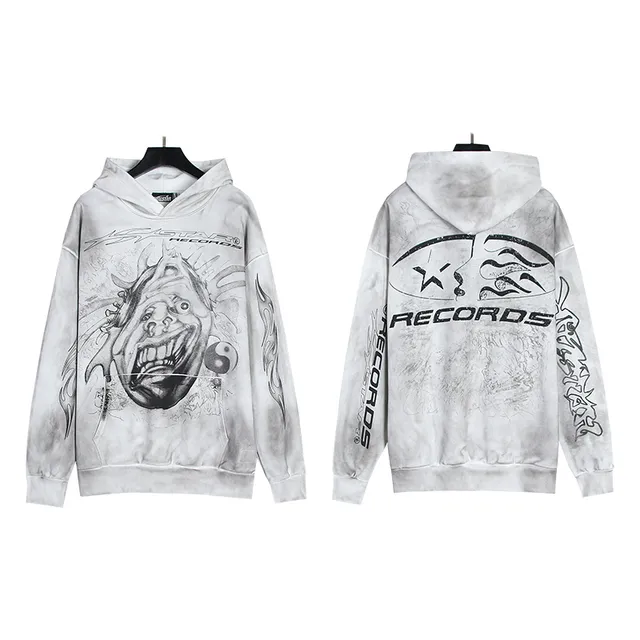 RECORDS Graphic Print Bleach-Wash Tracksuit