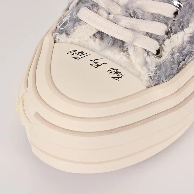 VEJA Beige Gray Fuzzy Textured Upper Sequin Embellishment Sneakers