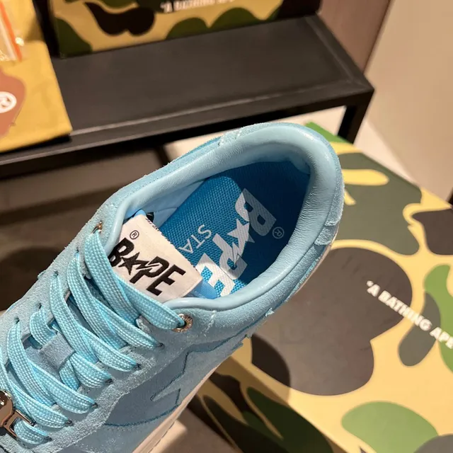 A Bathing Ape Blue White Suede Upper Star Logo Detail Lifestyle Sneakers