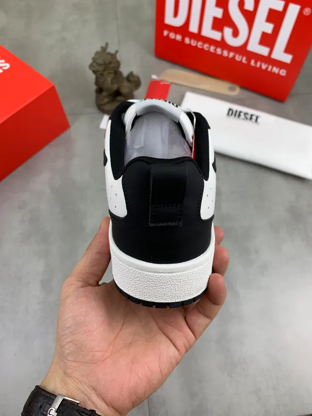 Diesel Black White Contrast Perforated Toe Cap Lifestyle Sneakers