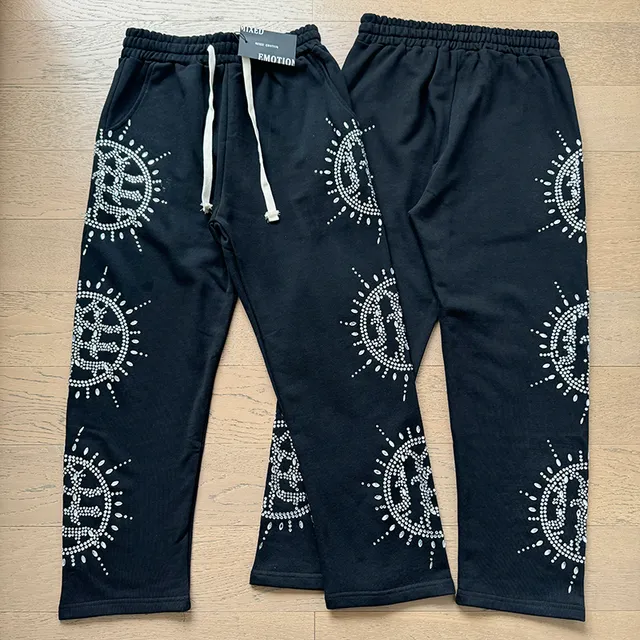 Mixed Emotion Rhinestone Sunburst Logo Black Tracksuit