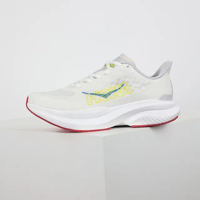 Hoka White Red Engineered Mesh Upper Rocker-Bottom Sole Running Shoes