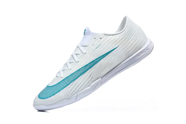 Nike White Blue Knit Upper Flat Rubber Outsole Indoor Soccer Shoes