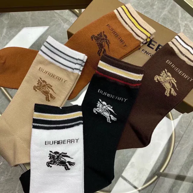 Burberry Logo-Embroidered Striped Cuff Crew Socks
