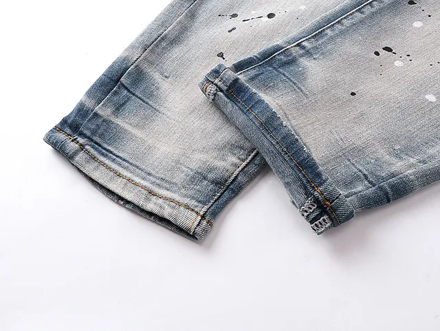 Purple Brand Light-Wash Paint-Splatter Distressed Slim-Fit Jeans