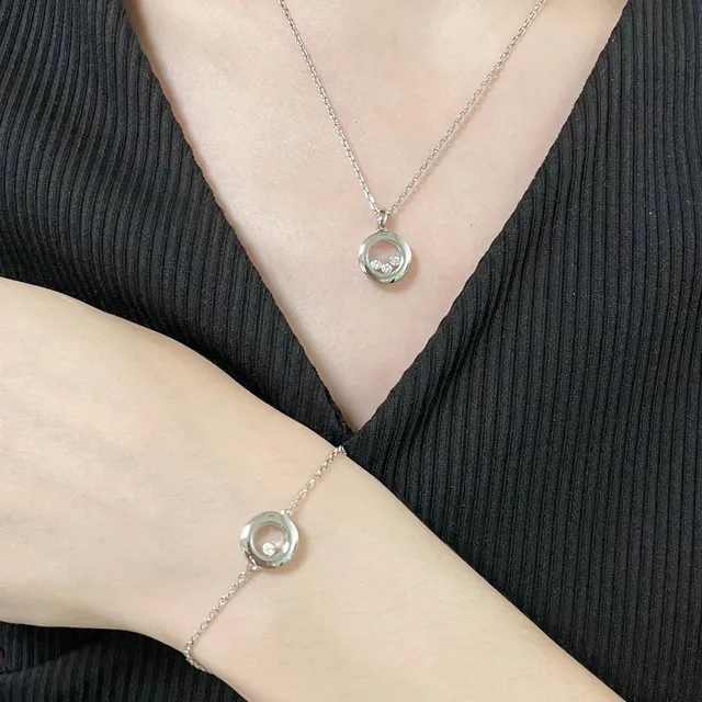 Chopard Happy Diamonds Gold Silver Circular Locket Pendant Floating Necklace