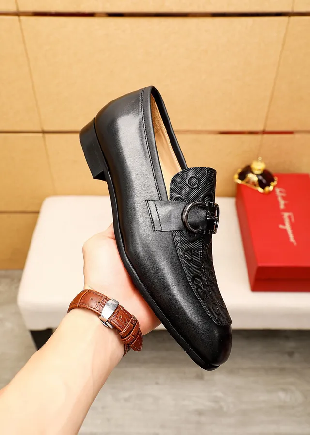 Salvatore Ferragamo Gancini Black Leather Horsebit Loafers