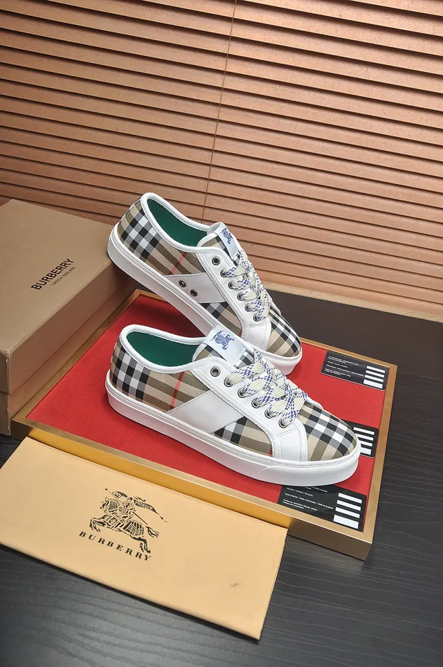 Burberry Knight Check and Leather Low-Top Lifestyle Sneakers