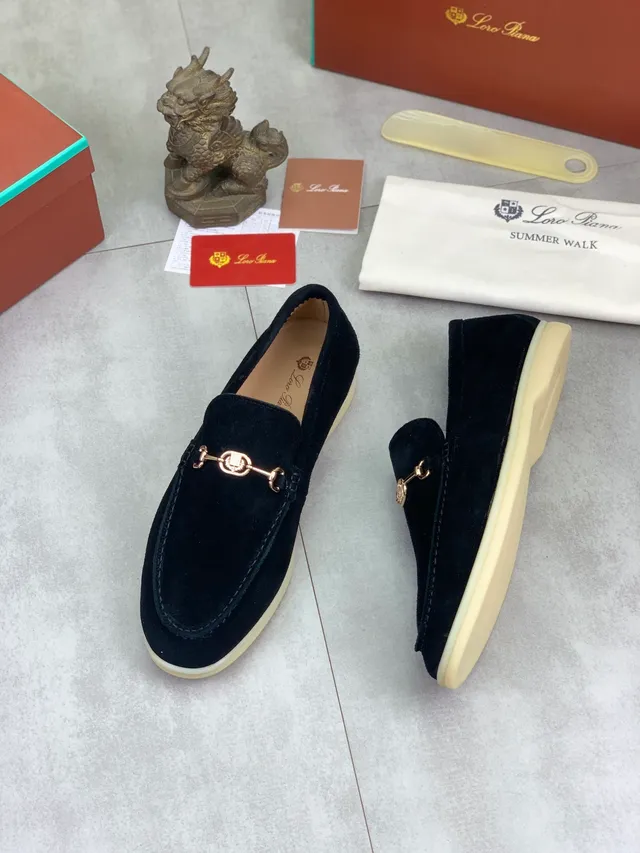 Loro Piana Horsebit Loafer Black Suede Cream Sole Loafers