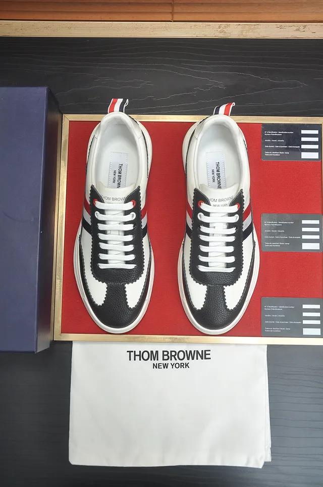 Thom Browne White Black Low-Top Leather-and-Synthetic Upper Lifestyle Sneakers