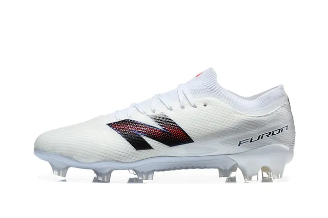 New Balance Furon White Black Low-Cut Knit-Mesh Upper Firm-Ground Soccer Shoes