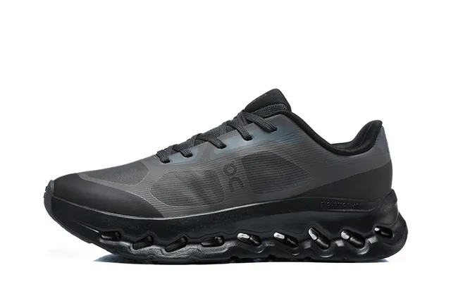 On Black White Engineered Mesh Upper Open Hexagonal CloudTec Pods Running Shoes