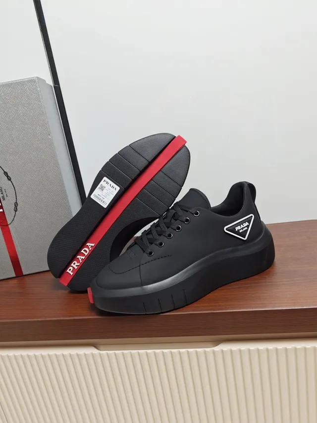 Prada Cloudbust Black Red Platform Sole Seamless Upper Chunky Sneakers