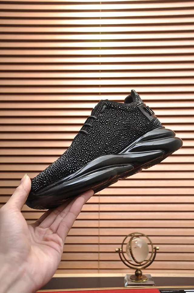 Philipp Plein Crystal-Embellished Knit Black Lifestyle Sneakers