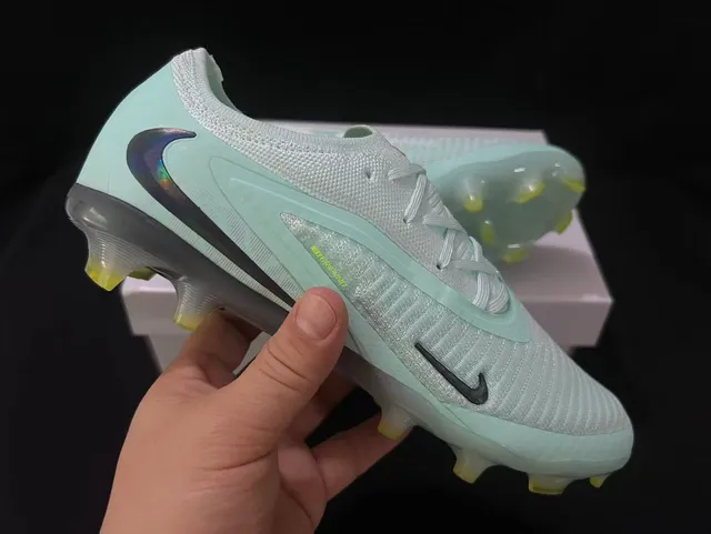 Nike Phantom GT Blue Yellow Knit Upper Translucent Sole Firm-Ground Soccer Shoes